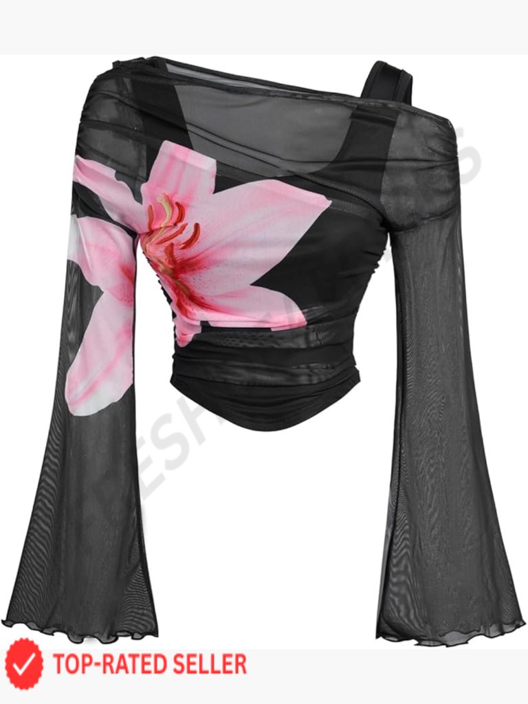 Y2k Off The Shoulder Crop Top Mesh Long Sleeve Ruched Sheer Tunic Blouse
